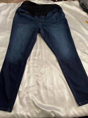 Maternity Dark Blue Stretch Jeans with Black Panel